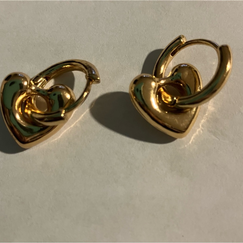 Gold Puffy Heart Hoop Earrings